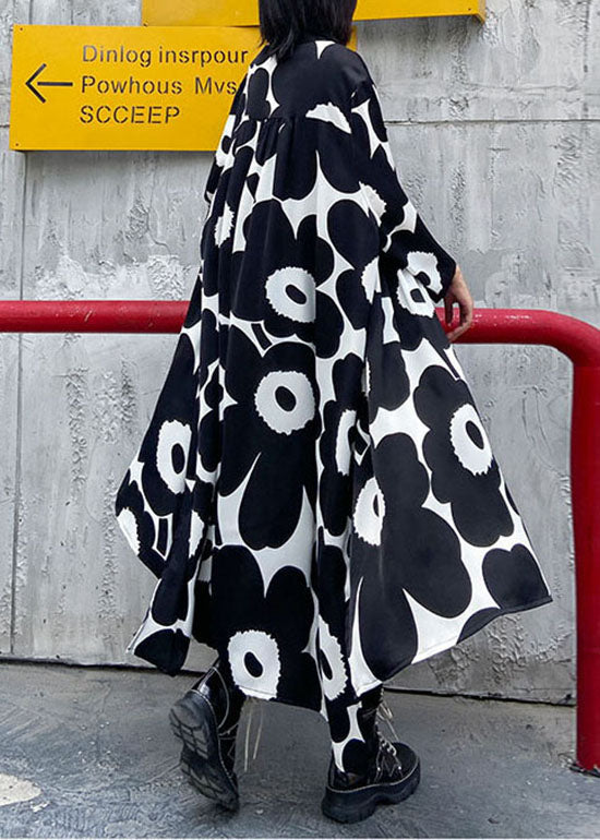 Streetwear schwarz faltig Asymmetrische Print Chiffon Kleid Frühling