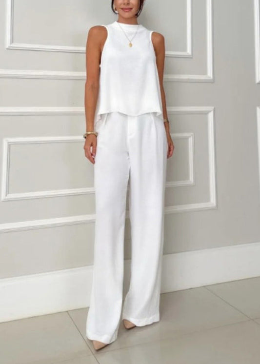 Style Apricot Low High Design Cotton Two Piece Set Women Clothing Sleeveless