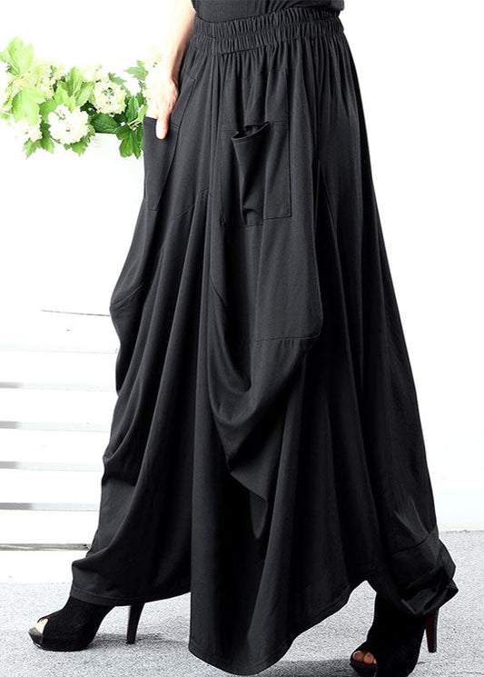 Stil Schwarz Asymmetrische Taschen Baumwolle Casual Hosen Frühling
