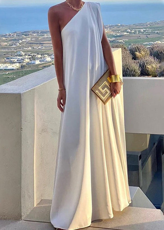 Style Black One Shoulder Cotton Long Party Dresses Summer