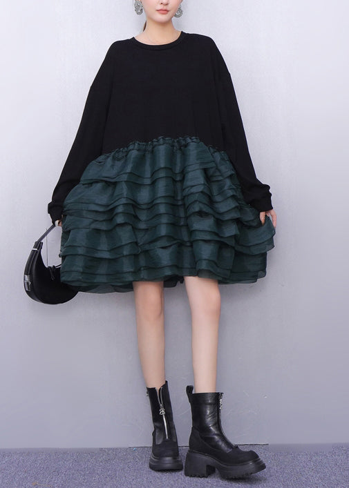 Vestido negro oversize de algodón con patchwork para primavera