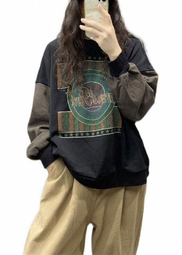 Stil: Schwarzes Baumwoll-Sweatshirt mit Print, Streetwear, Frühling