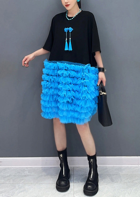 Style Black Ruffled Patchwork Tulle Tea Dresses Summer