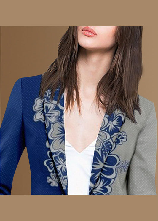 Stil Blau Grau taste Peter Pan Kragen Druck Western-stil kleidung mantel Lange Ärmel