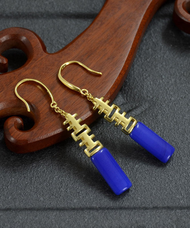 Stil Blau Erz Sterling Silber Intarsien Cuboid Tropfen Ohrringe