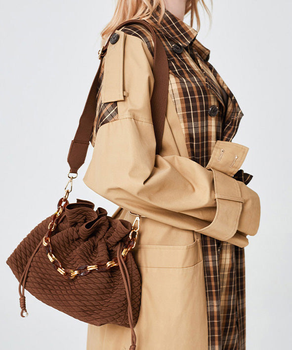 Style Brown Large Capacity Drawstring Cotton Pouch Handbag