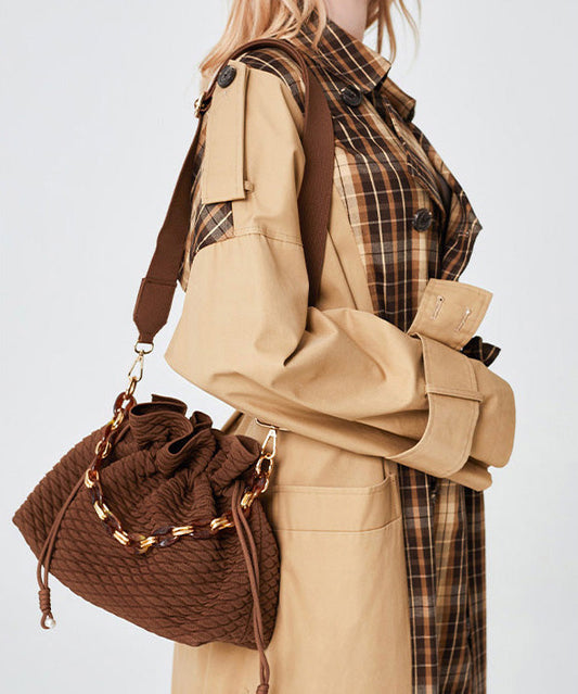Style Brown Large Capacity Drawstring Cotton Pouch Handbag
