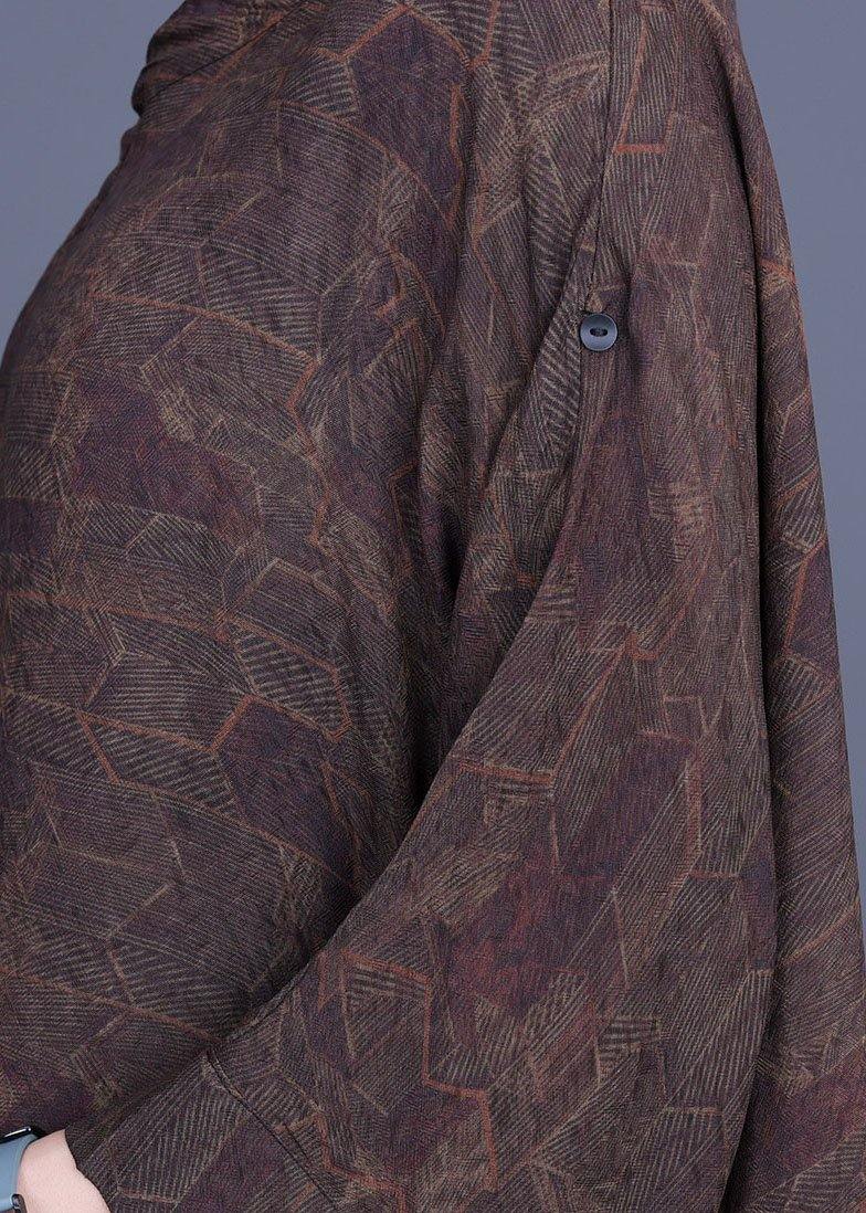 Style Chocolate Print V Neck side open Chiffon Dresses Summer - SooLinen