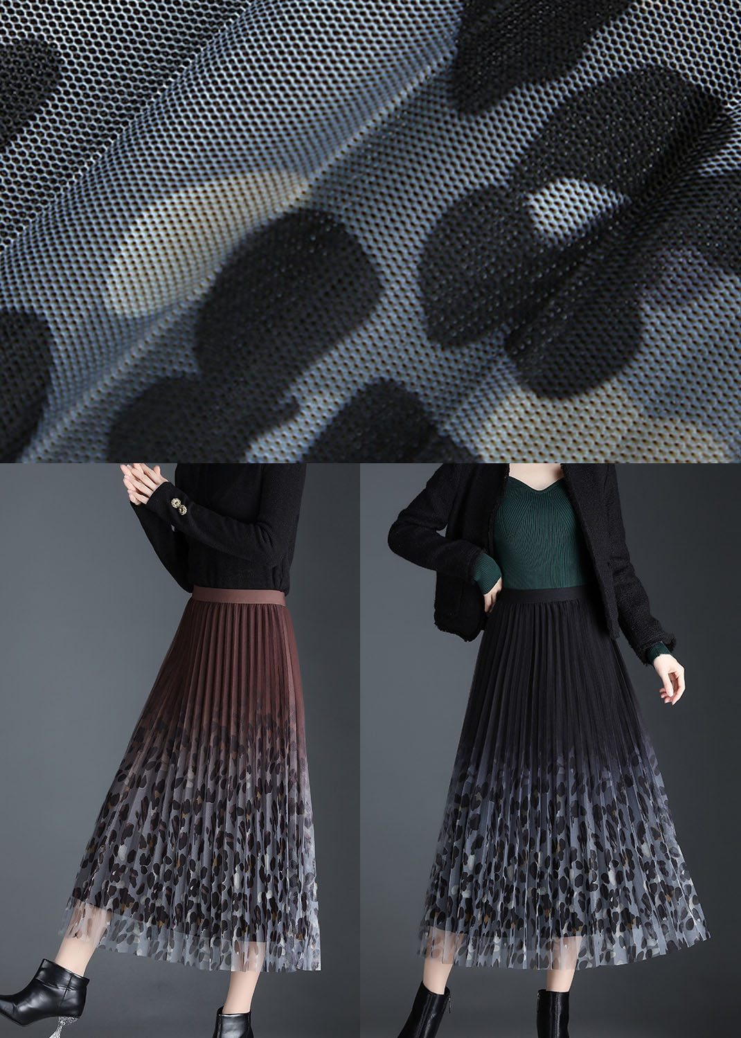 Stil Schokoladenbrauner A-Linien-Herbstrock mit hoher Taille und Farbverlauf