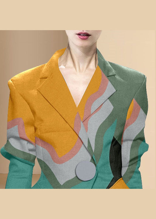 Stil Colorblock-Knopf Peter Pan Kragen Print Western-Stil Kleidung Mantel Langarm