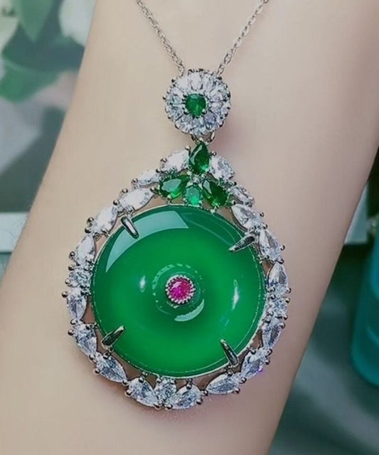 Stil Gold Grün Achat Zirkon Kreis Anhänger Halskette