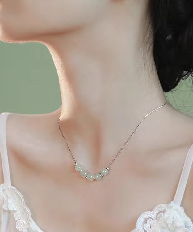 Collar de princesa con cuentas de jade bañadas en plata de ley y oro