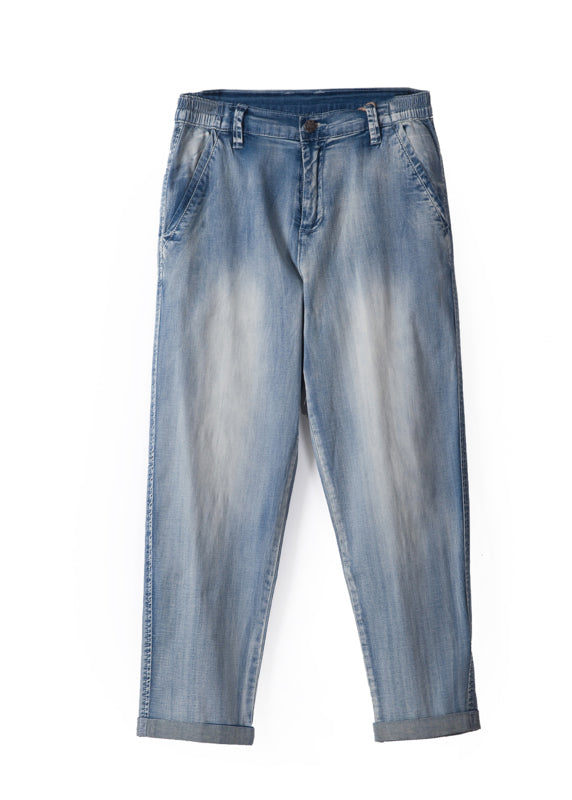 Stil Hellblau Taschen Denim gerade Hose Frühling
