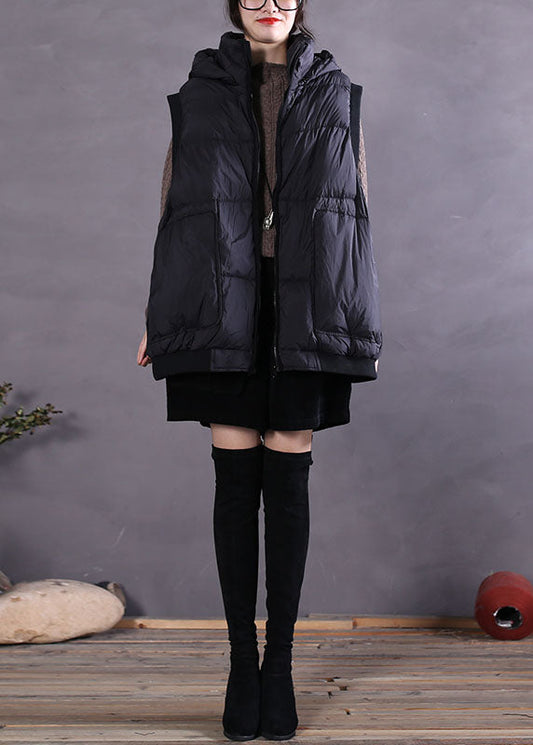 Style Hellgraue ärmellose Daunenweste mit Kapuze und Taschen