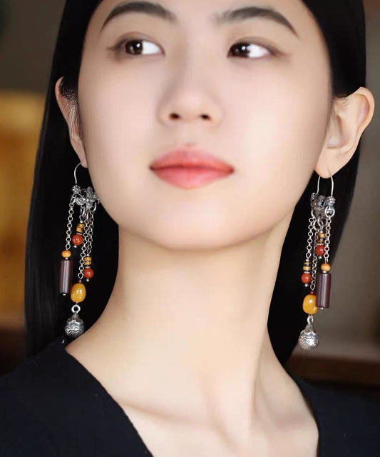 Pendientes colgantes con borlas de cera de abejas en plata de ley multicolor