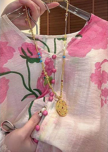 Style Pink Oversized Print Cotton Two Pieces Set Summer