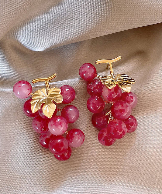 Style Purple Copper Alloy Grape Beads Drop Earrings