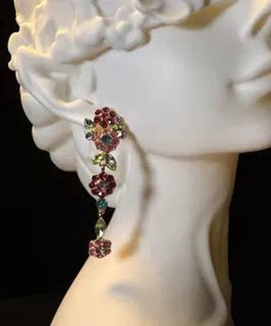 Style Rainbow Alloy Zircon Floral Drop Earrings