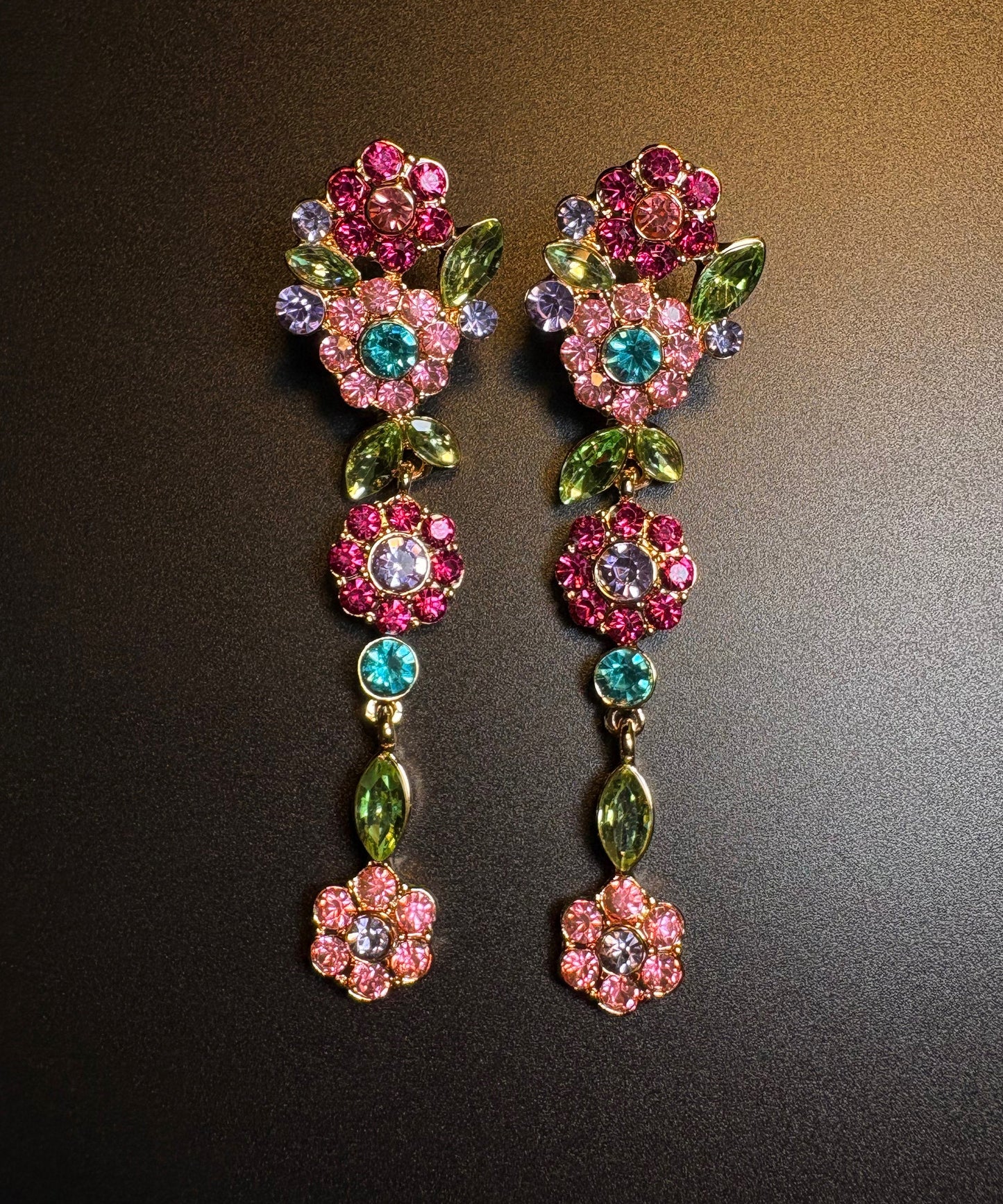 Style Rainbow Alloy Zircon Floral Drop Earrings