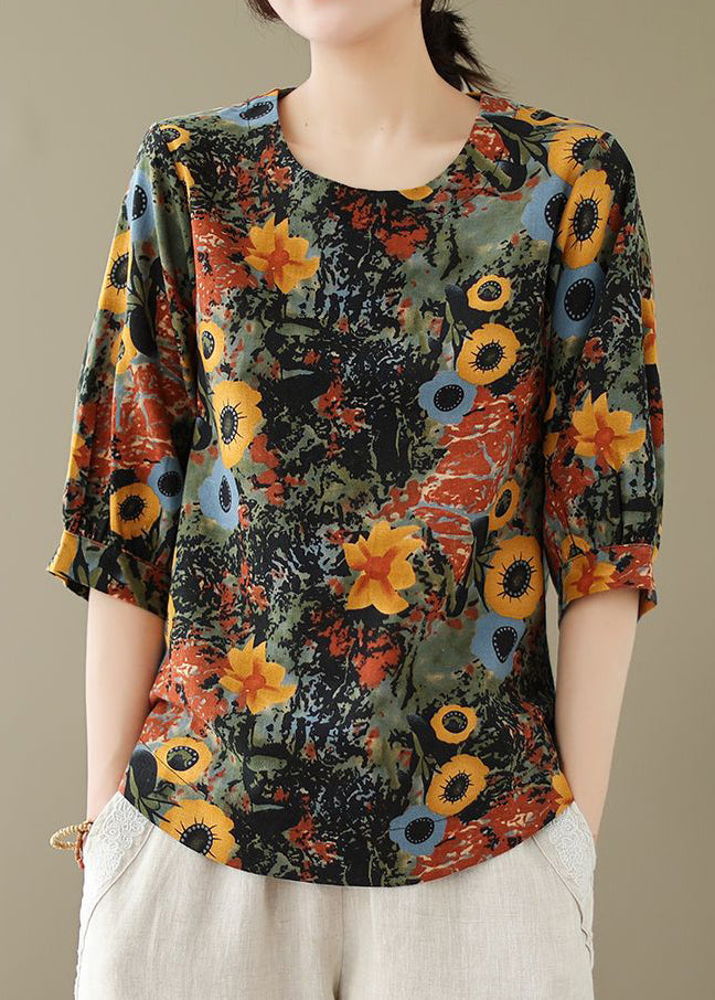 Style Red O-Neck Print Tops Summer