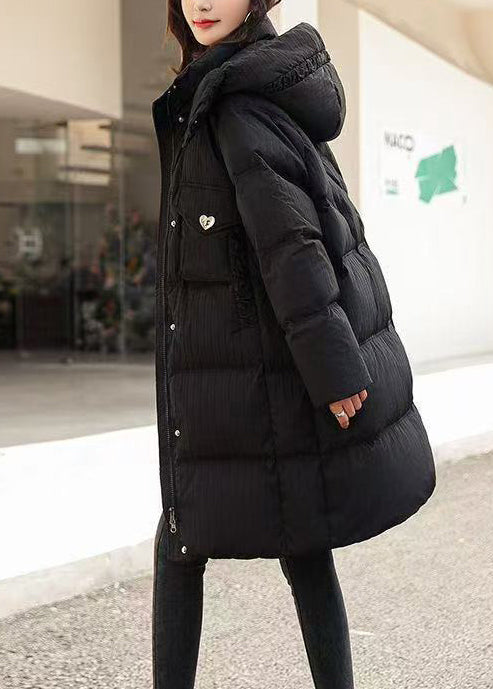 Style Rose Hooded Pockets Duck Down Puffers Jackets Winter