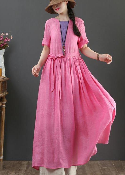 Style Rose O-Neck Long Maxi Summer Linen Dress - SooLinen