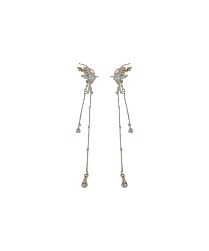 Style Silk Alloy Zircon Butterfly Tassel Drop Earrings