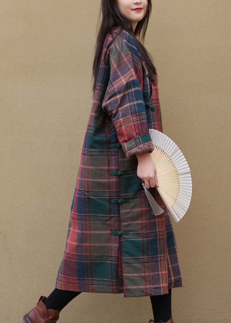 Stil Stehkragen Plaid Seite Offen Warme Fleece Dicke Baumwolle Parka Winter