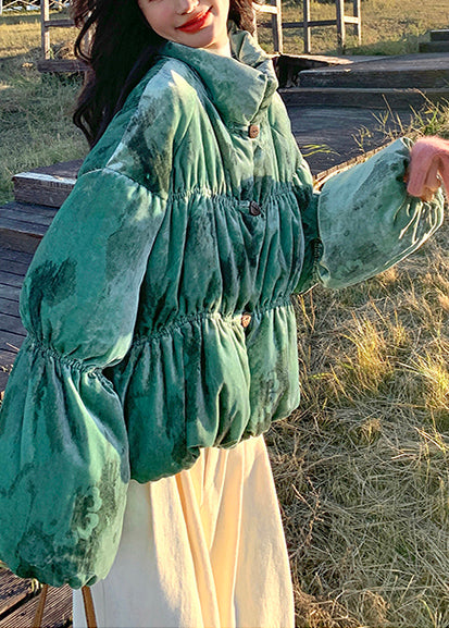 Oversize-Steppjacke mit Print in Teegrün und Laternenärmeln