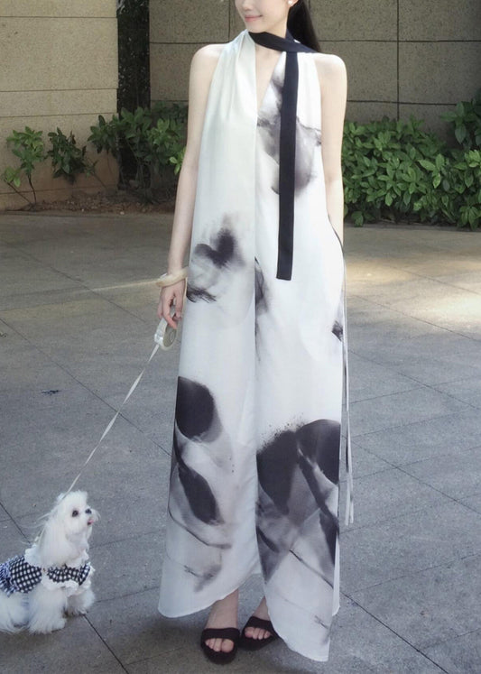 Vestido halter de gasa con efecto tie dye blanco extragrande sin mangas