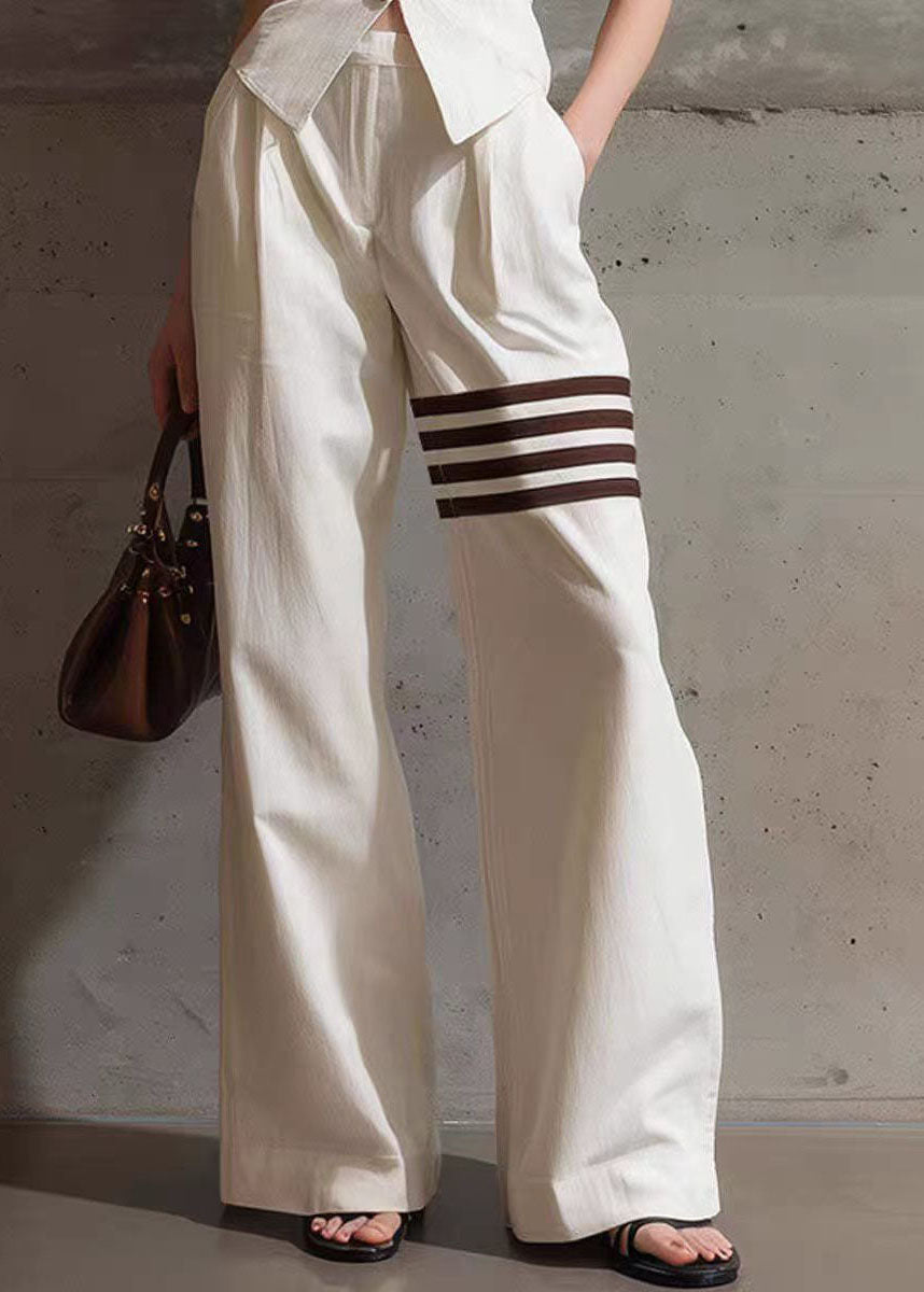 Style White Peter Pan Collar Striped Cotton Two Pieces Set Summer