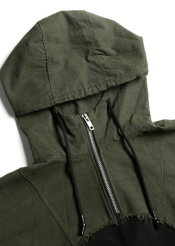 Style black cotton crane tops hooded winter Dresses patchwork tops - SooLinen