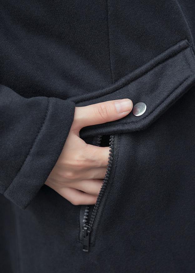 Style black fine coats women hooded drawstring fall outwear - SooLinen