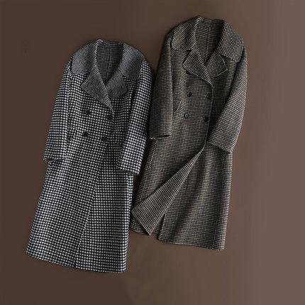 Style chocolate plaid Fashion coat Outfits Notched double breast jackets - SooLinen