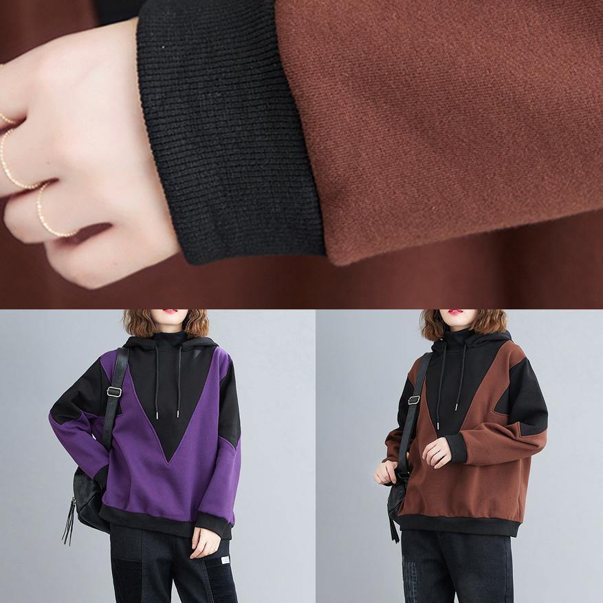 Style hooded patchwork clothes For Women Photography chocolate shirt - SooLinen