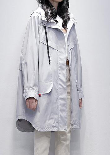 Style hooded zippered clothes For Women gray Letter cotton outwears - SooLinen