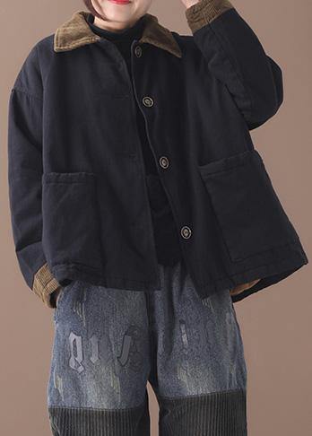 Style lapel patchwork Fashion coat black Plus Size Clothing coat - SooLinen