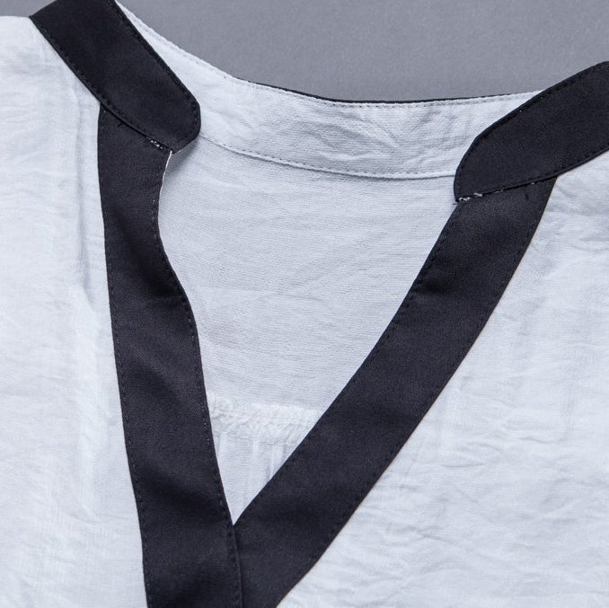 Stil Leinen Baumwolle Quilten Kleidung Pakistani Weiß Langarm Lose Unregelmäßige Kleid