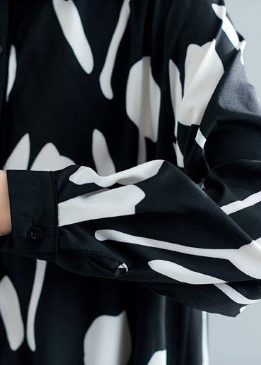 Style low high design cotton dress Work Outfits black prints shirt Dresses summer - SooLinen