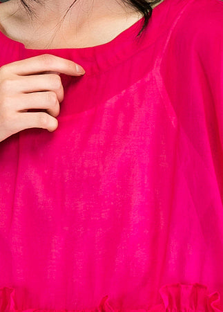 Stil o hals patchwork baumwolle Lange boutique Shirts rose Plus Größe Kleidung Kleider Sommer