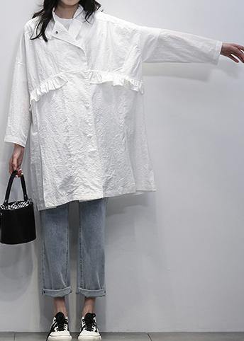 Style white Fine Long coats Photography Notched Ruffles coat - SooLinen