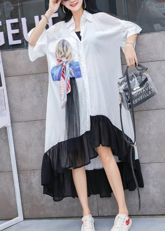 Style white off the shoulder cotton Tunics asymmetric hem Maxi summer Dresses - SooLinen