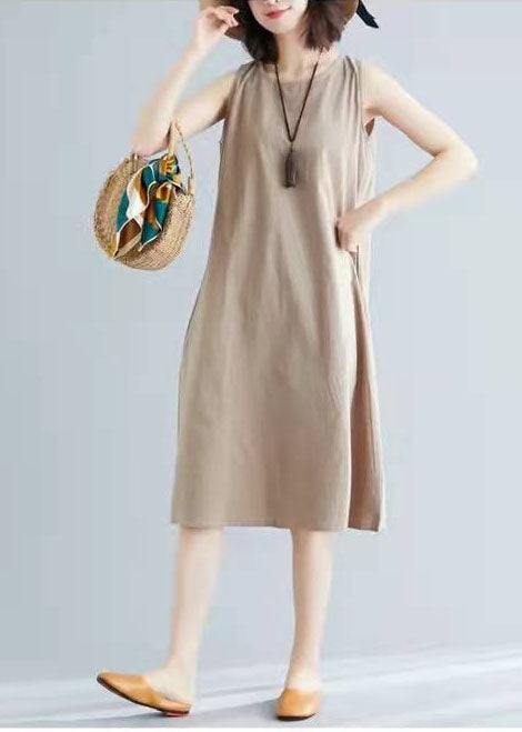 Stil marineblau ärmellose Baumwollkleidung wilde A-Linie Sommerkleider