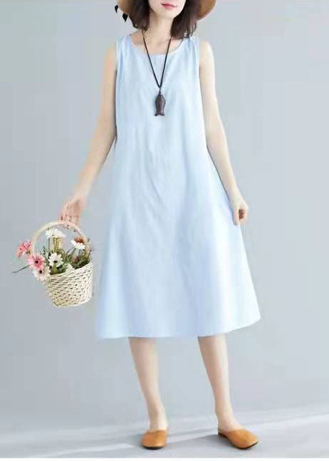 Stil marineblau ärmellose Baumwollkleidung wilde A-Linie Sommerkleider