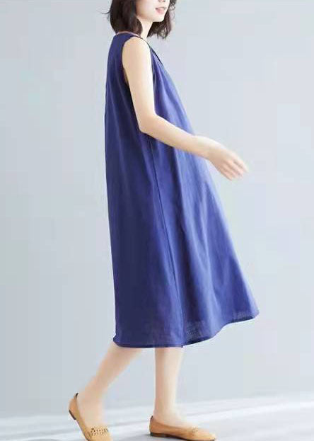 Stil marineblau ärmellose Baumwollkleidung wilde A-Linie Sommerkleider