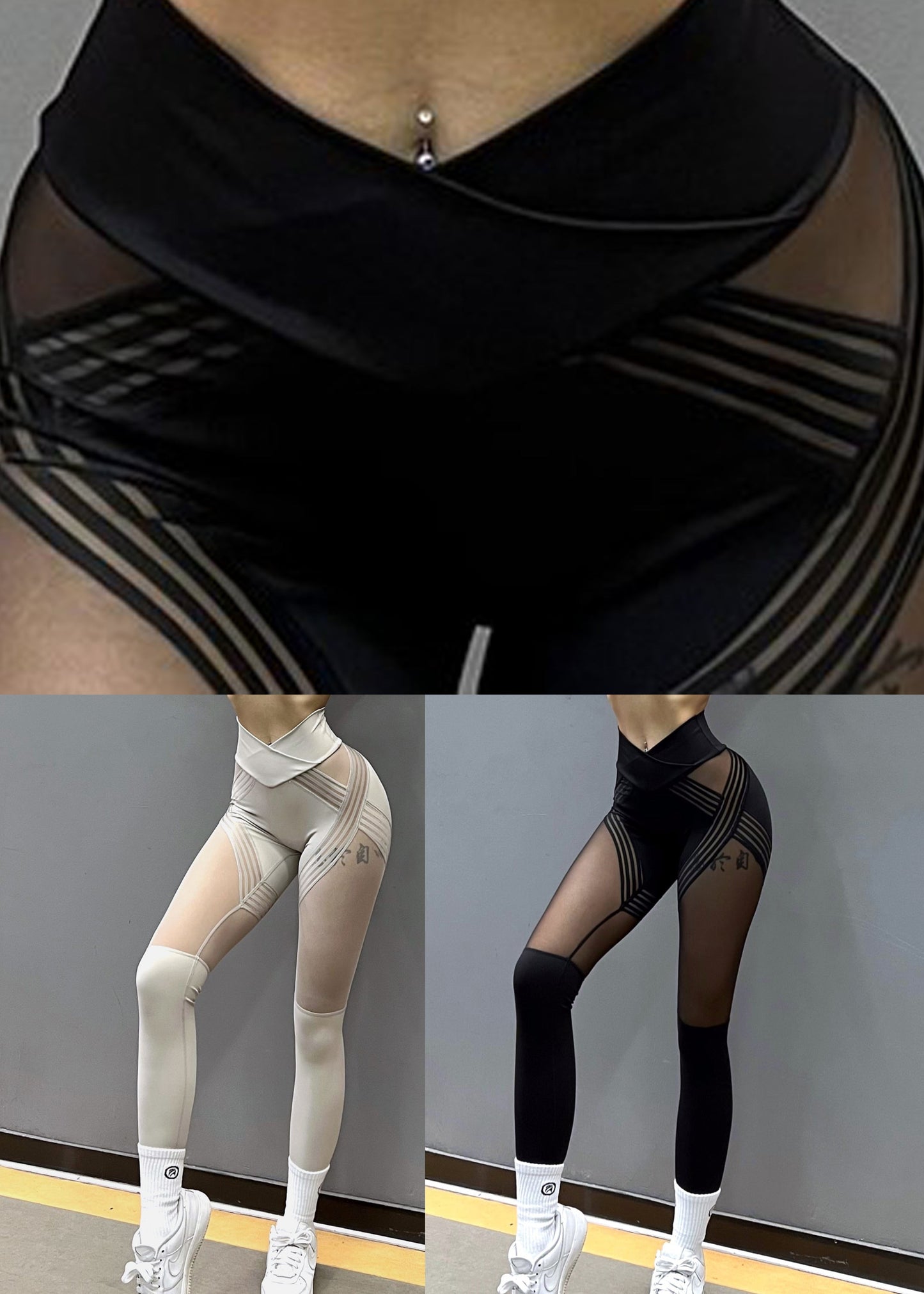 Styling Black High Waist Tulle Patchwork Capri Gym Shark Leggings