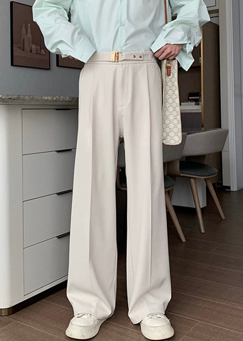 Stylish Apricot Pockets High Waist Spandex Mens Pants Fall