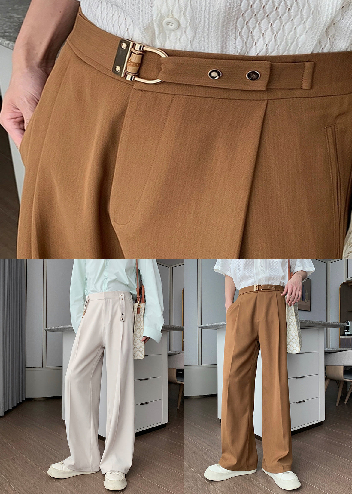 Stylish Apricot Pockets High Waist Spandex Mens Pants Fall