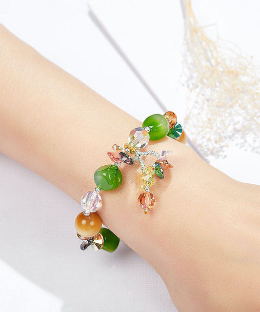 Elegante pulsera con dije de ojo de tigre y ágata de cristal verde aguacate
