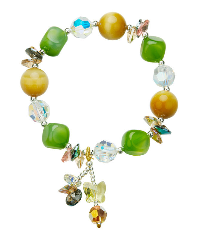 Stilvolles Avocadogrünes Kristallachat-Tigerauge-Charm-Armband